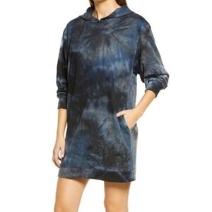 FRAICHE BY J TIE DYE LONG SLEEVE HOODIE‎ MINI DRESS IN BLUE NWT WOMEN'S SMALL